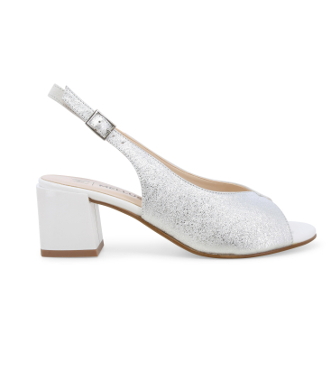 Sandalo metallizzato con tacco in vernice bianco k35165q