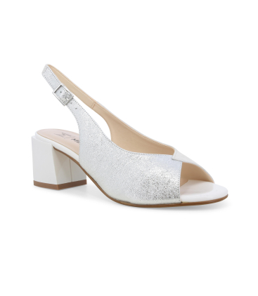 Sandalo metallizzato con tacco in vernice bianco k35165q