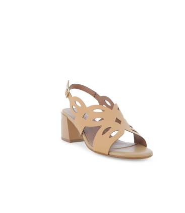 Sandalo in pelle con cut-out beige legno k35507q