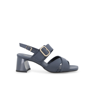 Sandalo donna in pelle blu con accessorio oro k35702