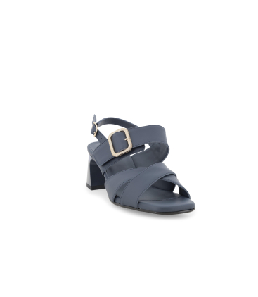 Sandalo donna in pelle blu con accessorio oro k35702