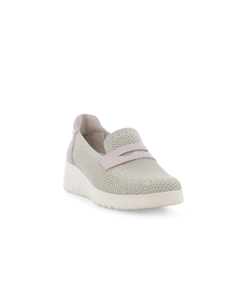 Mocassino zeppa in tessuto comodo beige k55478