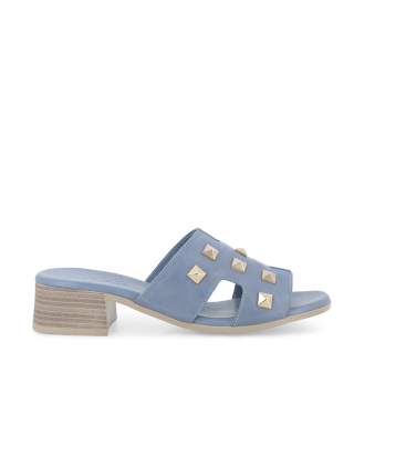 Ciabatta donna in pelle blu denim k56018q