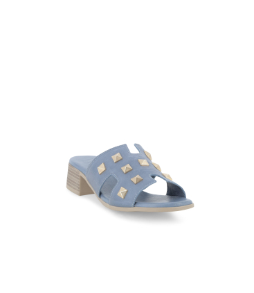 Ciabatta donna in pelle blu denim k56018q