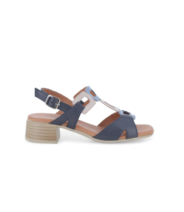 Sandalo donna comodo basso in pelle blu jeans k56082