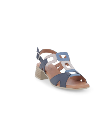 Sandalo donna comodo basso in pelle blu jeans k56082