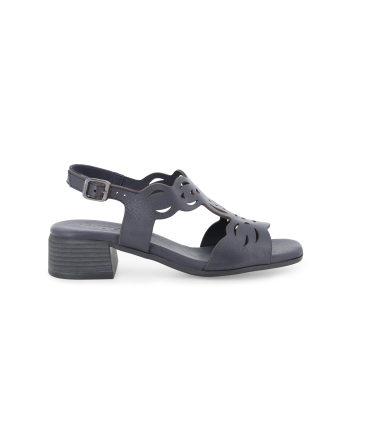 Sandalo donna comodo basso in pelle blu notte k56085
