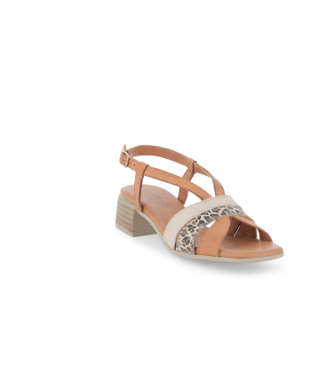 Sandalo donna comodo basso in pelle beige e cuoio k56088