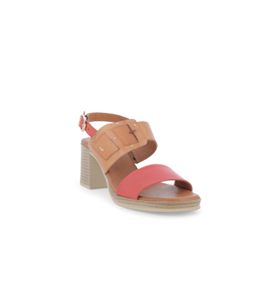 Sandalo donna in pelle multi cuoio e rosso k56148