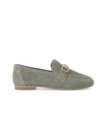 Mocassino donna tacco basso comodo in camoscio verde k56238