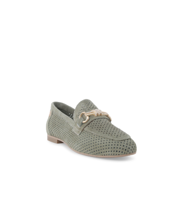 Mocassino donna tacco basso comodo in camoscio verde k56238