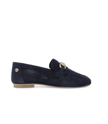 Mocassino donna tacco basso comodo in camoscio blu k56238