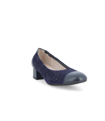 Décolleté comodo blu in camoscio e pelle con tacco basso quadrato n411q
