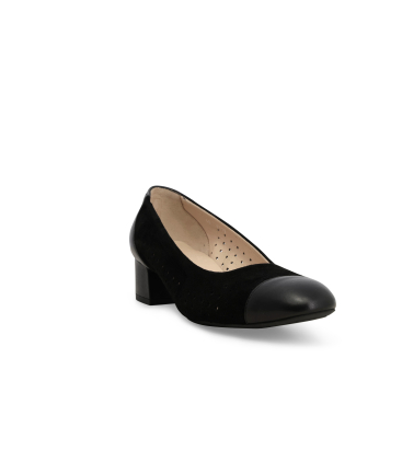 Décolleté nero in camoscio traforato e pelle n411q