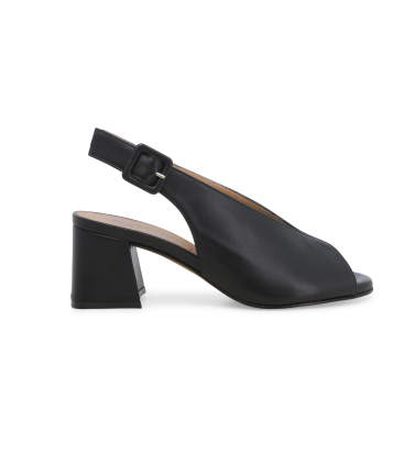 Sandalo in pelle nero con tacco a blocco n622q
