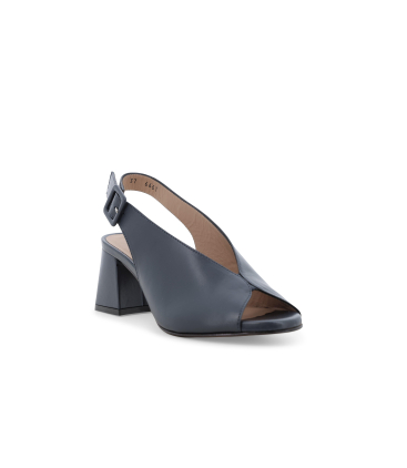 Sandale aus Leder perlmutt Blau abyss bequem mit breitem Absatz n622q