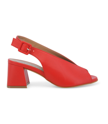 Sandalo in pelle rosso con tacco a blocco n622q