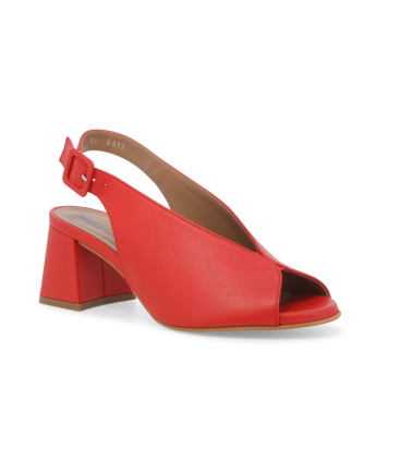 Sandalo in pelle rosso con tacco a blocco n622q