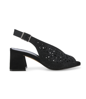 Sandalo gioiello traforato in camoscio nero n653q