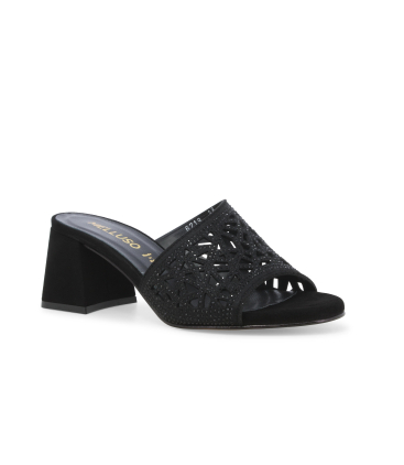 Sabot gioiello traforato in camoscio nero con strass n657q