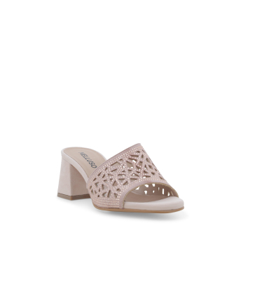 Sabot gioiello traforato in camoscio rosa cipria n657q