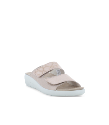Ciabatta comoda a due fasce con velcro beige carne q60238q