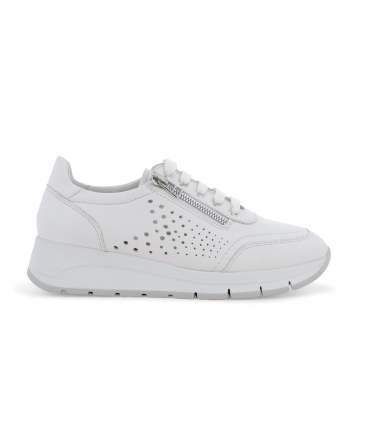 Sneaker bianca in pelle traforata con zip r20096