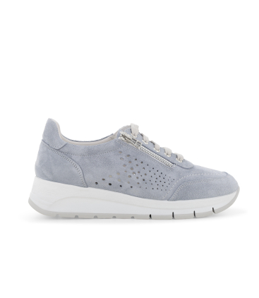 Sneakers in camoscio jeans in pelle traforata con zip r20096