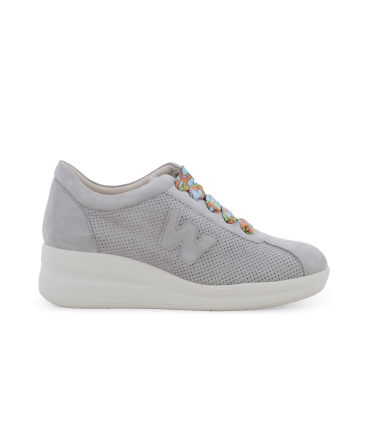 Sneaker Walk aus Wildleder Grau Jeansblau mit Schnuerung gemustert r20245q