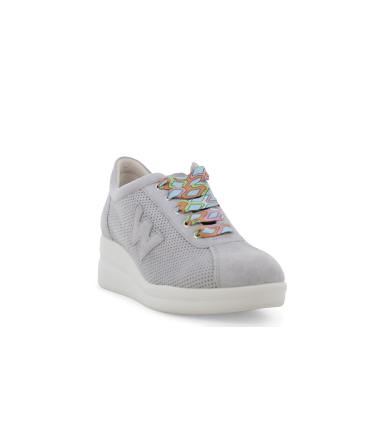 Sneaker Walk aus Wildleder Grau Jeansblau mit Schnuerung gemustert r20245q