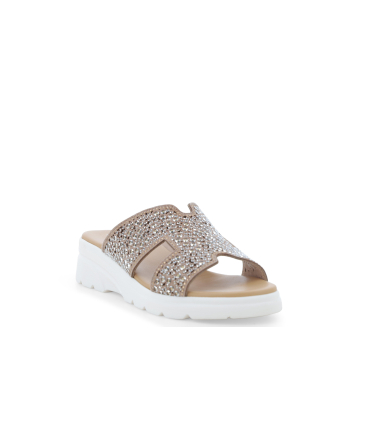 Pantolette sportlich mit Keilabsatz und Strass Braun r80232q
