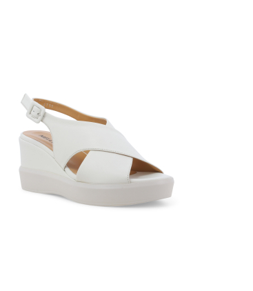 Sandalo donna zeppa comoda in pelle bianco r80548q