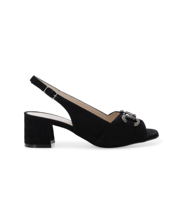 Sandalo slingback in camoscio nero con fibbia gioiello s641q