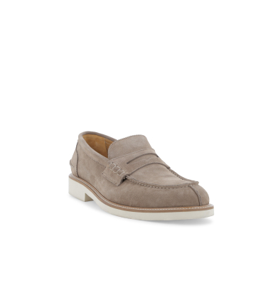 Mocassino estivo in camoscio beige con suola bianca u0890q