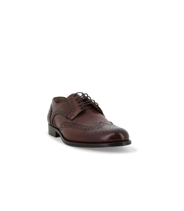Scarpa derby full brogue in pelle testa di moro modello wingtip classico