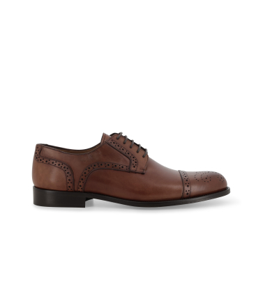 Scarpa derby semi brogue in pelle cognac puntale decorato