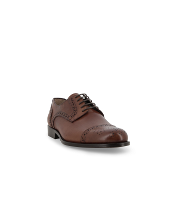 Scarpa derby semi brogue in pelle cognac puntale decorato