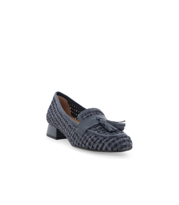 Mocassino intrecciato blu navy con nappine v112