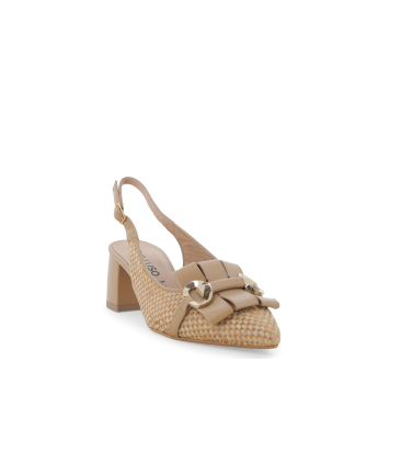 Décolleté con cinturino in pelle beige nude v308q