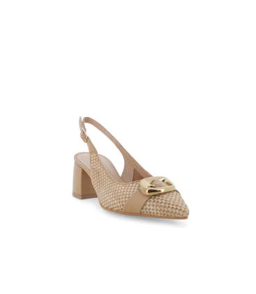 Slingback intrecciata color cuoio con fibbia metallica v313