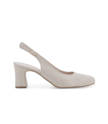 Slingback semplice e comoda in pelle perlata panna con tacco a blocco x516q