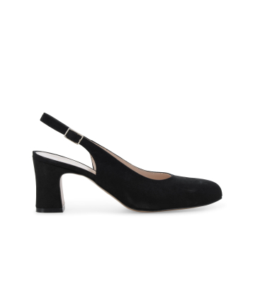 Slingback classica in camoscio nero con tacco a blocco x516q