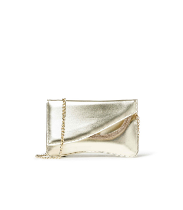 Tasche Pochette mit Umhaengeriemen Metallic-Leder Gold bj057