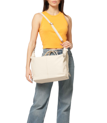 Tasche mit Henkel Umhaengeriemen aus Leder Creme bor995
