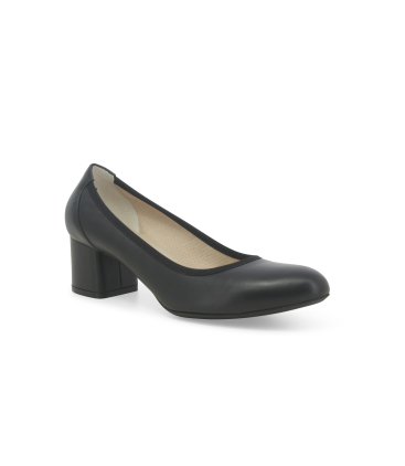 Décolleté comfort tacco basso hostess in pelle nero d100q