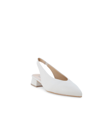 Slingback mit Spitze mit V-Ausschnitt aus Leder Cremeweiss d156q