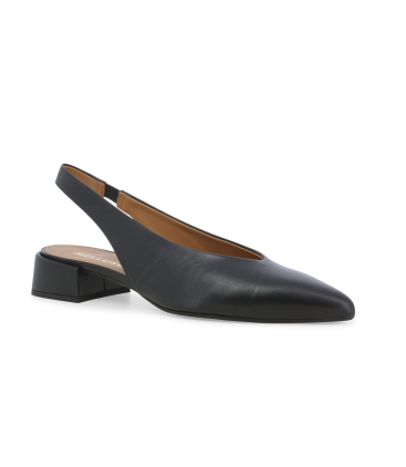 Slingback melluso aus Leder Schwarz mit flachem Absatz eckig