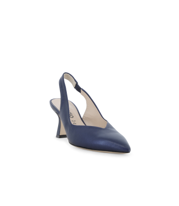 Slingback blu perlato in pelle con tacco comodo a spillo d168q