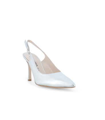 Slingback a punta in pelle argento metallizzato d188q