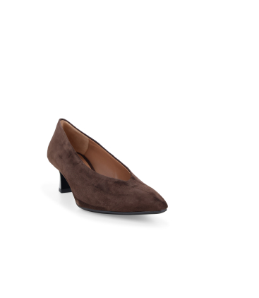 Décolleté donna elegante tacco basso in camoscio marrone d5201q